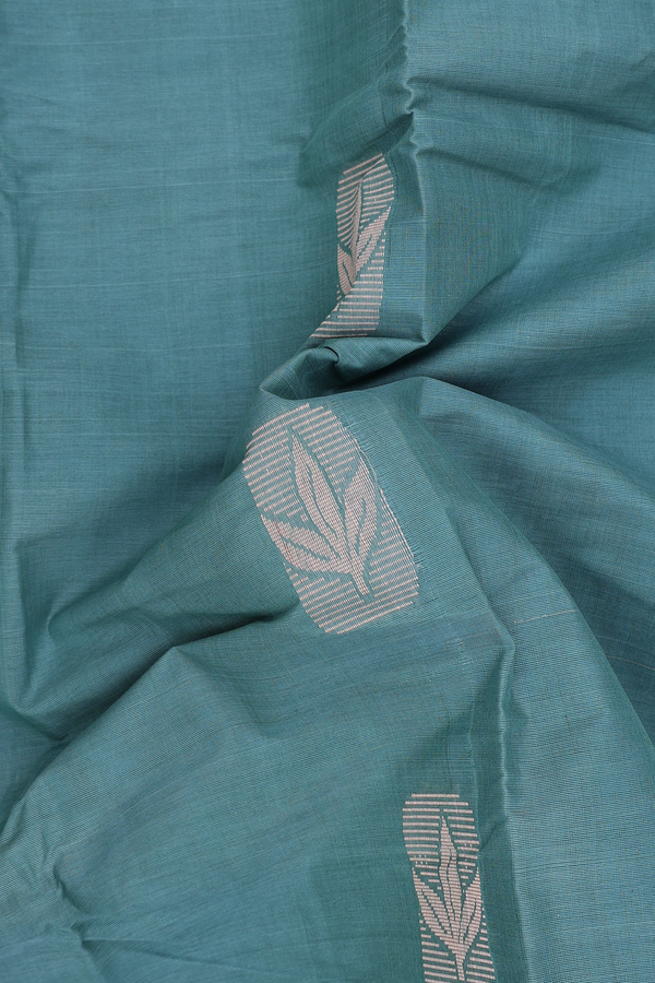 Kanchi Cotton Saree In Dusty Green With Floral Buttas