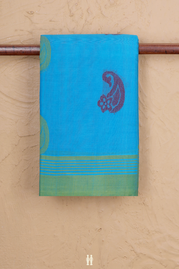 Kanchi Cotton Saree In Blue With Paisley Buttas