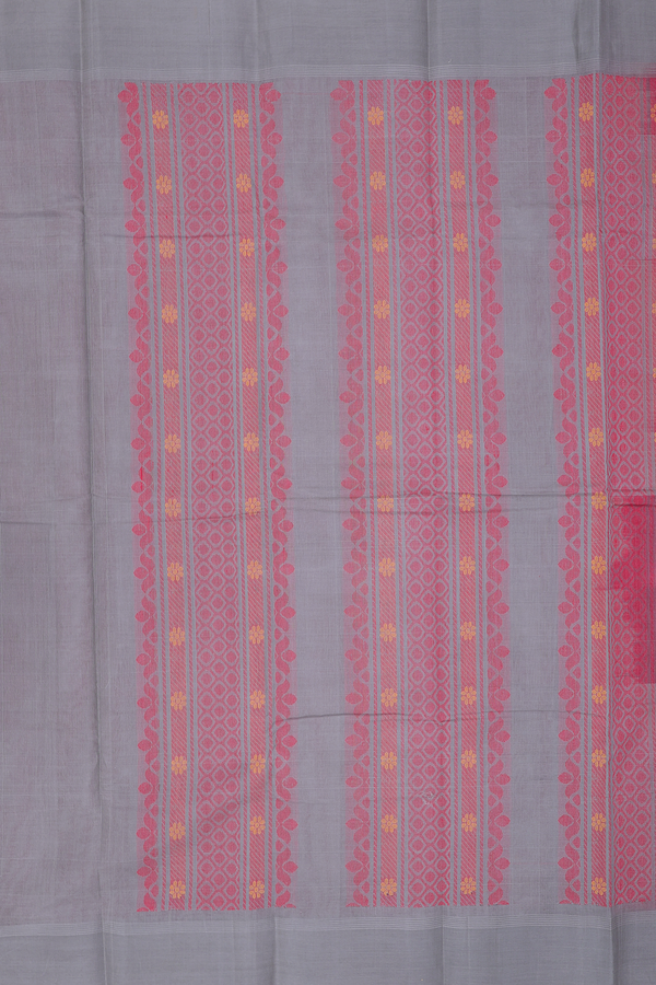 Kanchi Cotton Saree In Scarlet Red With Leaf Buttas