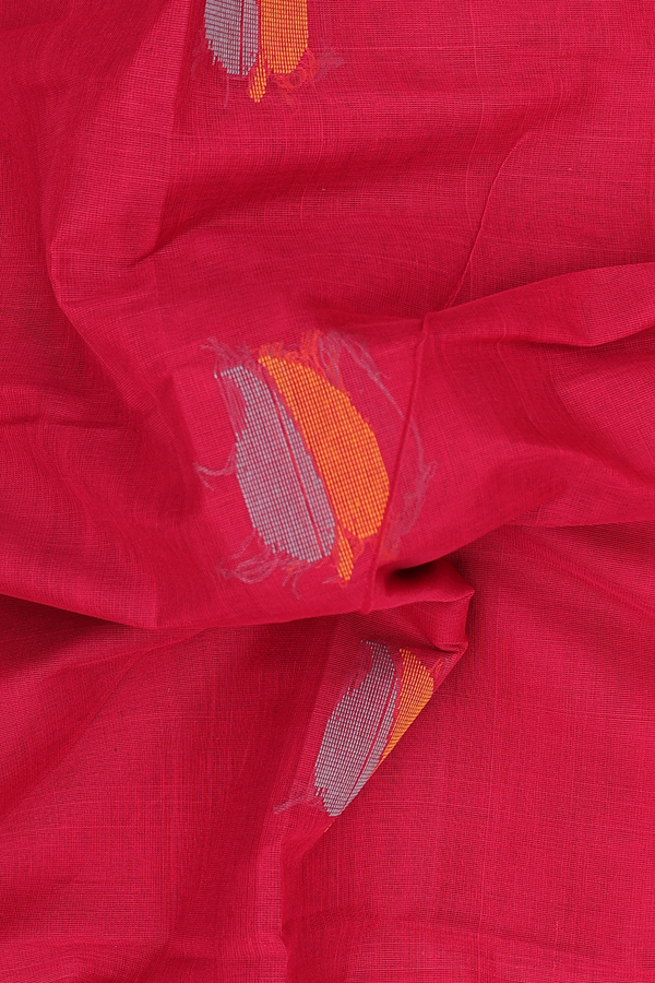 Kanchi Cotton Saree In Scarlet Red With Leaf Buttas