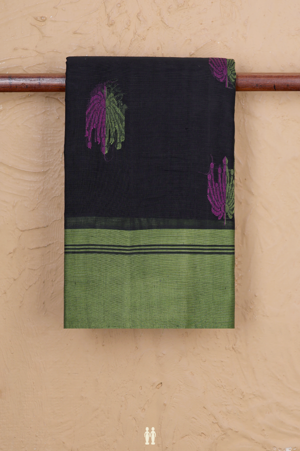 Kanchi Cotton Saree In Black With Threadwork Motifs
