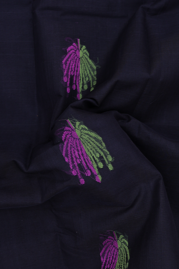 Kanchi Cotton Saree In Black With Threadwork Motifs
