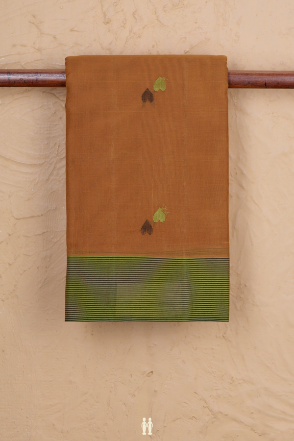 Kanchi Cotton Saree In Mustard Brown With Threadwork Buttas