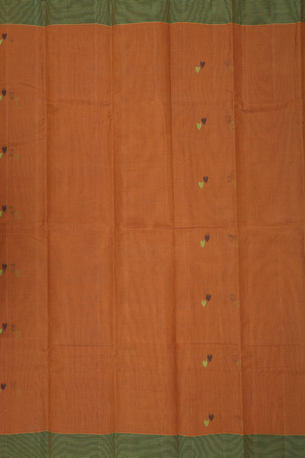 Kanchi Cotton Saree In Mustard Brown With Threadwork Buttas