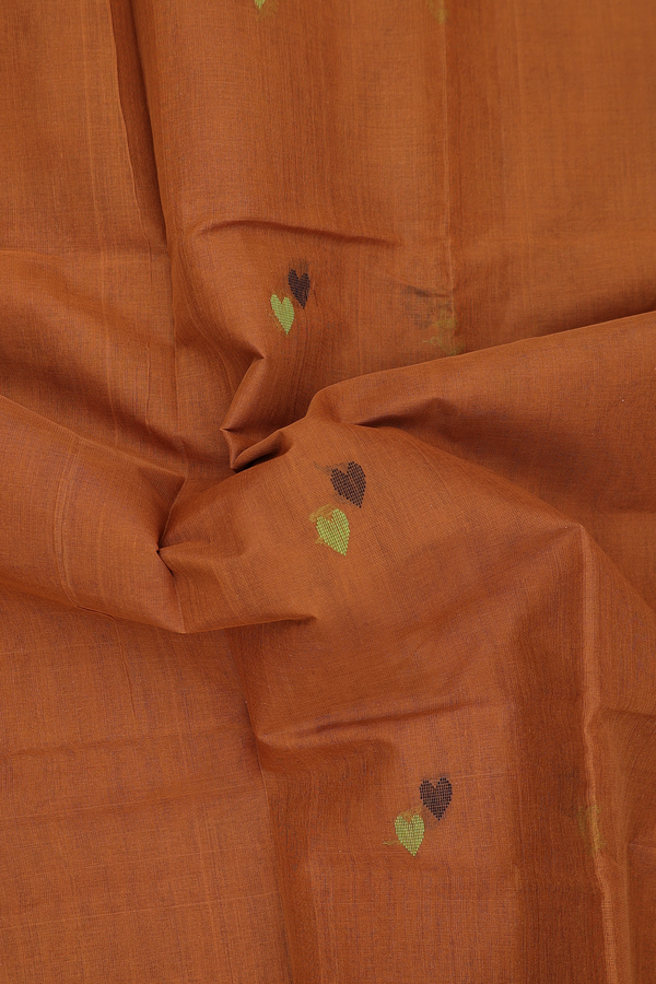 Kanchi Cotton Saree In Mustard Brown With Threadwork Buttas