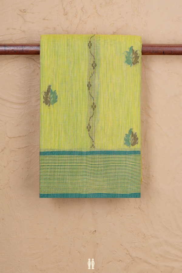 Kanchi Cotton Saree Yellow And Green With Threadwork Design