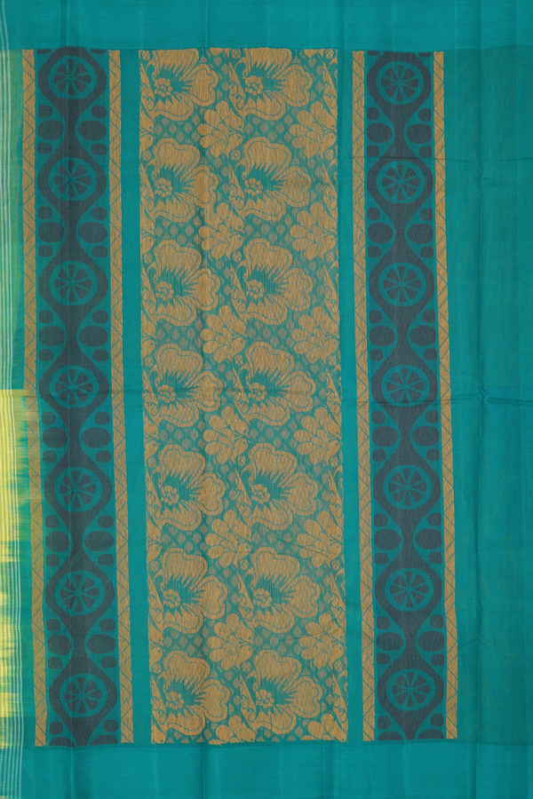 Kanchi Cotton Saree Yellow And Green With Threadwork Design