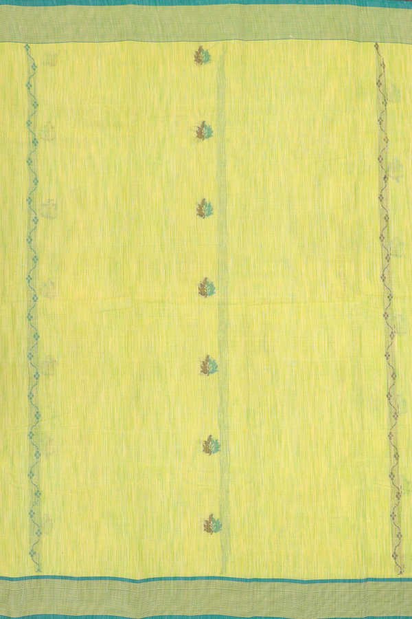 Kanchi Cotton Saree Yellow And Green With Threadwork Design