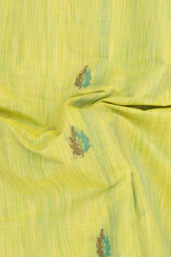 Kanchi Cotton Saree Yellow And Green With Threadwork Design