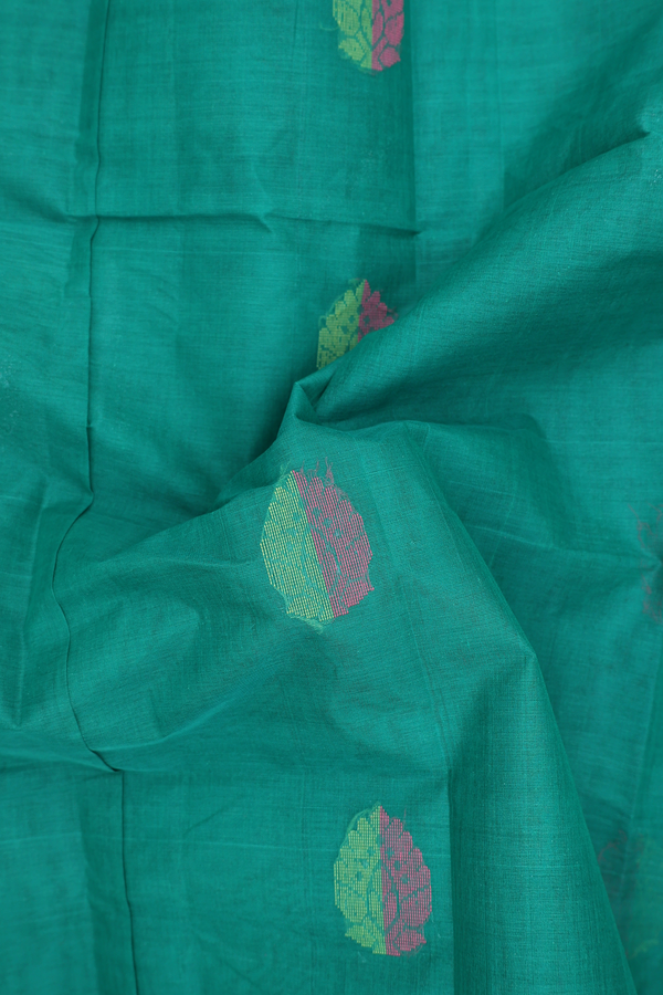 Kanchi Cotton Saree In Green With Threadwork Buttas
