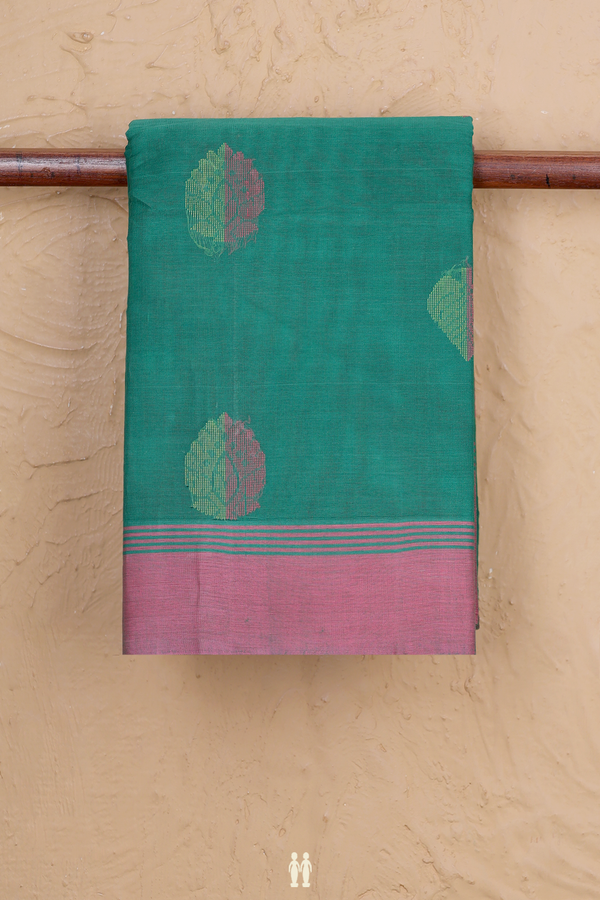 Kanchi Cotton Saree In Green With Threadwork Buttas