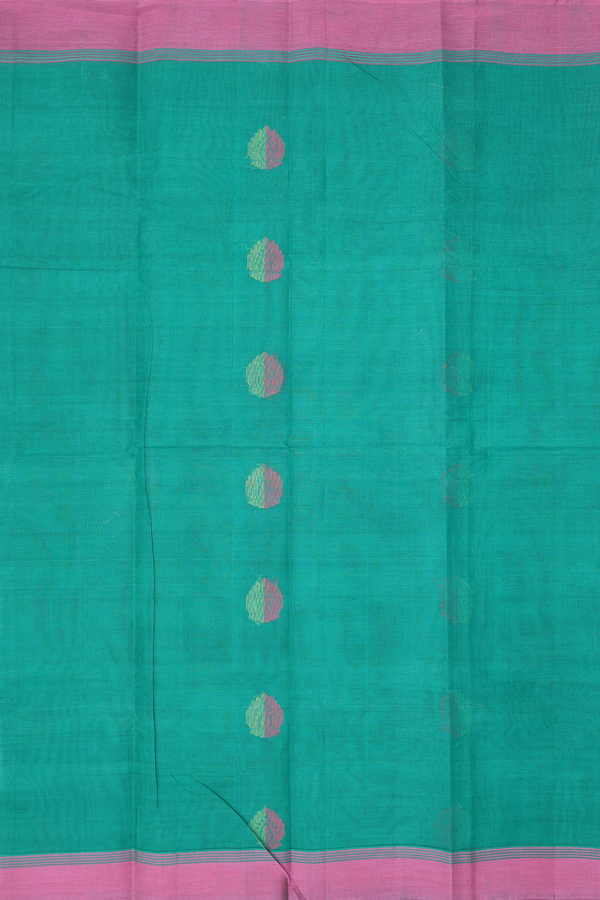 Kanchi Cotton Saree In Green With Threadwork Buttas