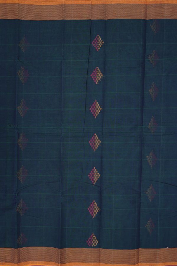 Kanchi Cotton Saree In Dark Green With Diamond Buttas