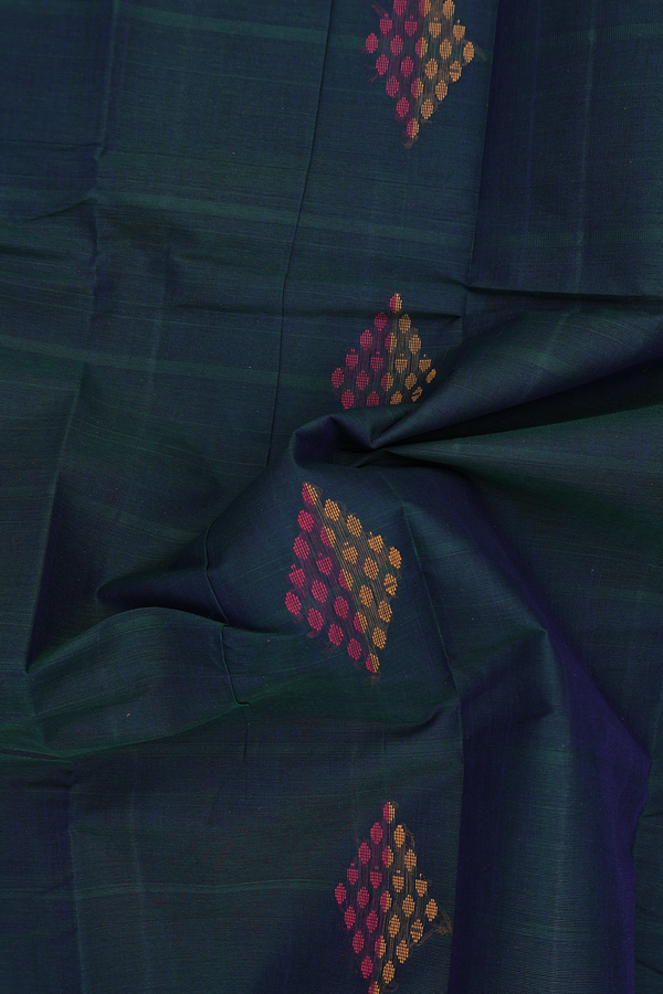 Kanchi Cotton Saree In Dark Green With Diamond Buttas