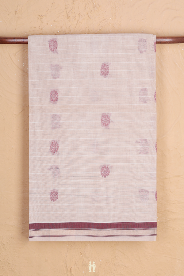 Coimbatore Cotton Saree In Cream Color With Floral Buttas