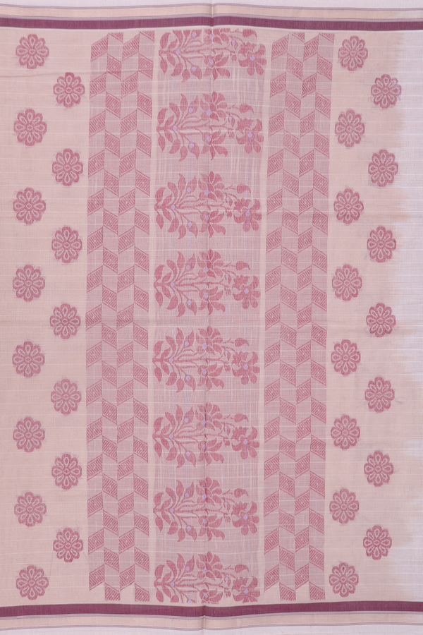 Coimbatore Cotton Saree In Cream Color With Floral Buttas