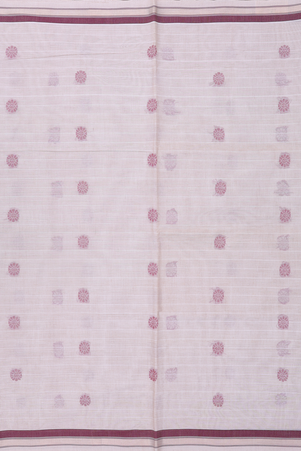 Coimbatore Cotton Saree In Cream Color With Floral Buttas