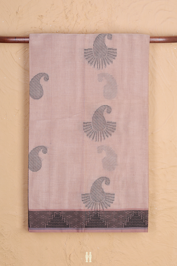 Coimbatore Cotton Saree In Pastel Brown With Paisley Motifs
