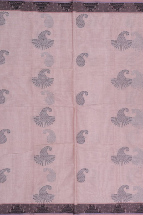 Coimbatore Cotton Saree In Pastel Brown With Paisley Motifs