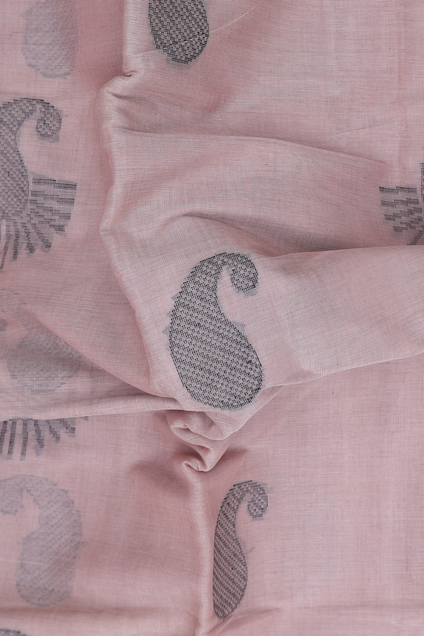 Coimbatore Cotton Saree In Pastel Brown With Paisley Motifs