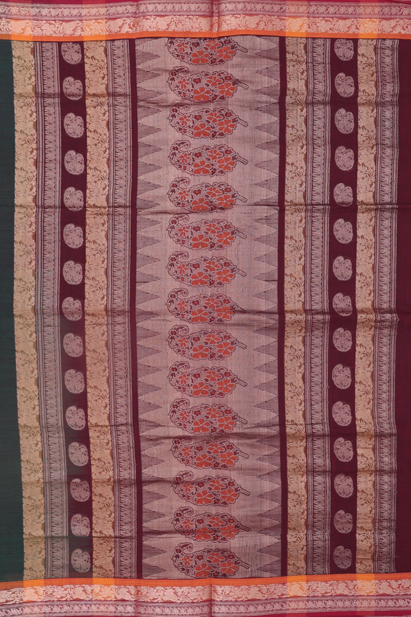 Coimbatore Cotton Saree In Forest Green With Zari Buttis