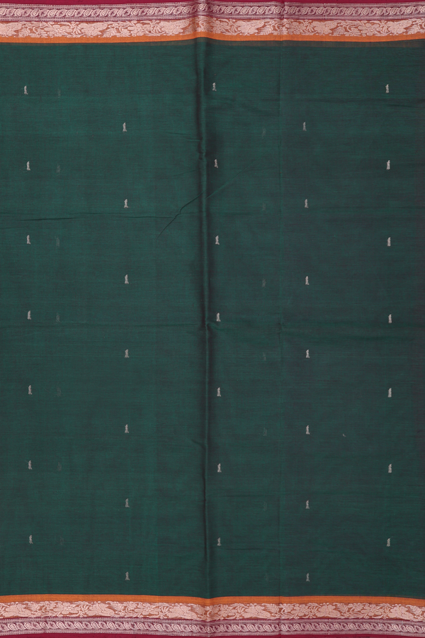 Coimbatore Cotton Saree In Forest Green With Zari Buttis