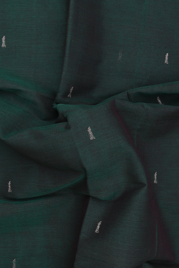 Coimbatore Cotton Saree In Forest Green With Zari Buttis