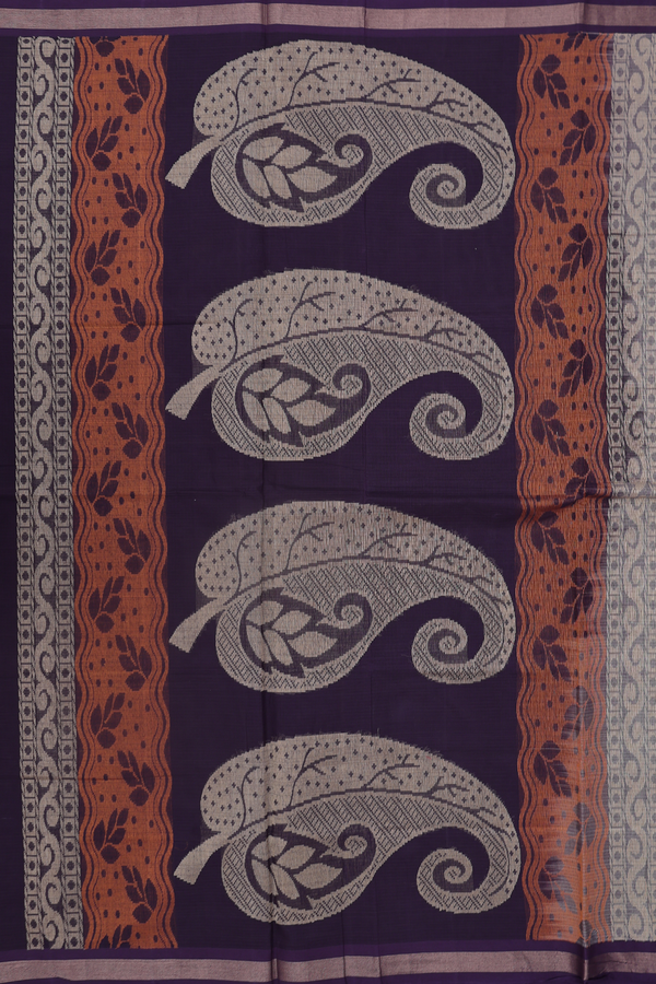 Coimbatore Cotton Saree In Grey With Paisley Motifs