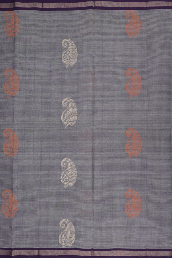 Coimbatore Cotton Saree In Grey With Paisley Motifs