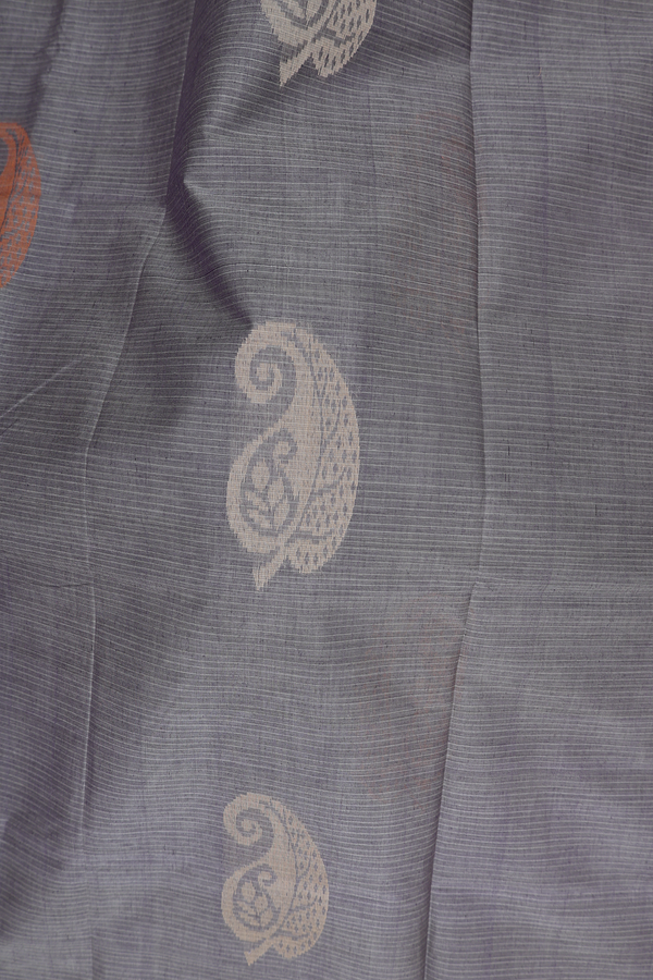 Coimbatore Cotton Saree In Grey With Paisley Motifs