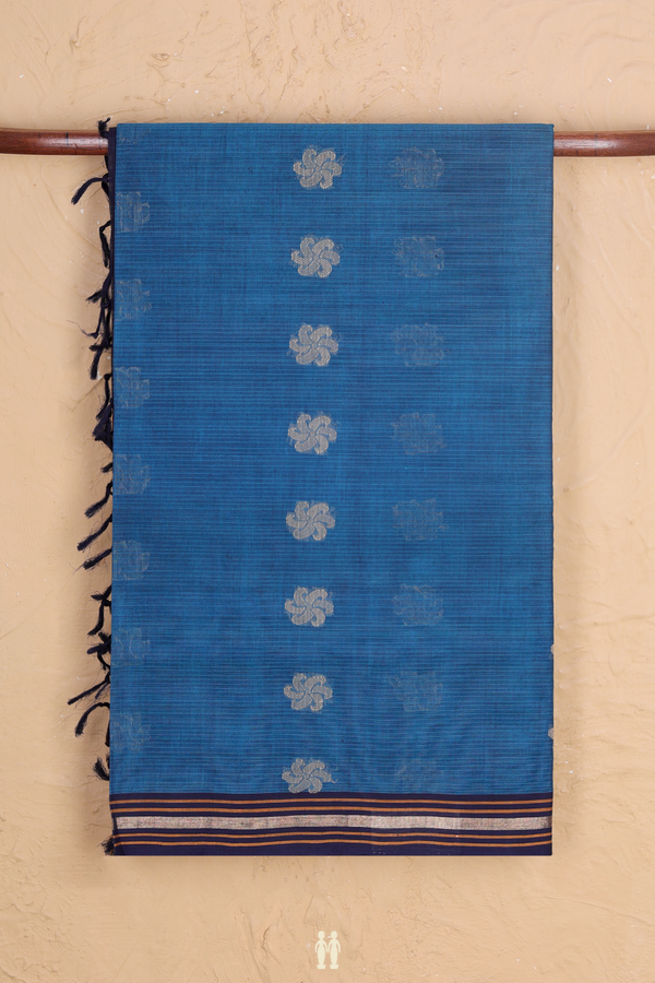 Coimbatore Cotton Saree In Blue With Threadwork Buttas