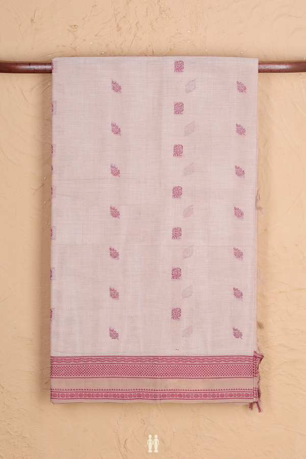 Coimbatore Cotton Saree In Cream Color With Peacock Buttas