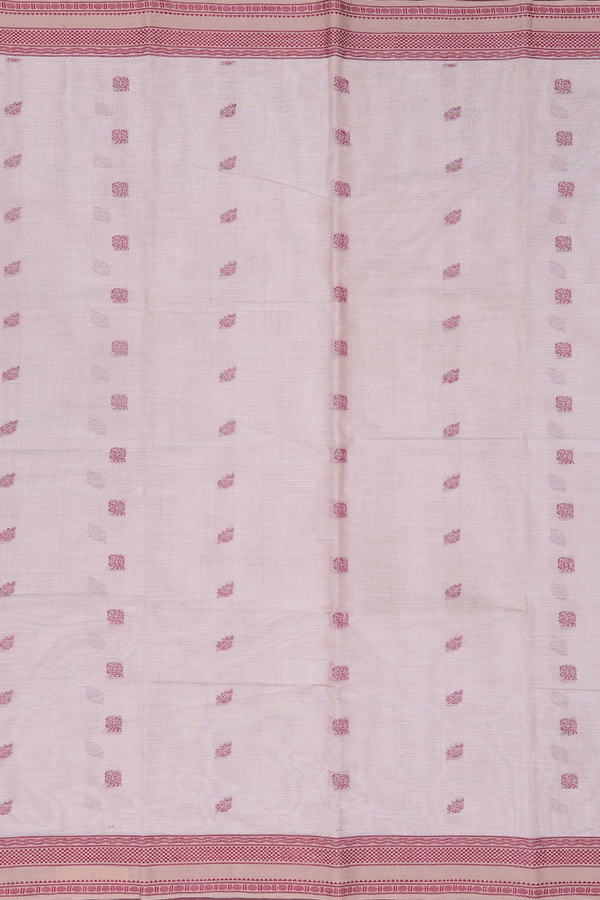 Coimbatore Cotton Saree In Cream Color With Peacock Buttas