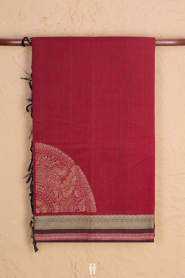 Coimbatore Cotton Saree In Rust Red With Self Stripes Design