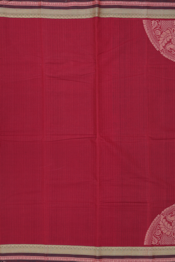 Coimbatore Cotton Saree In Rust Red With Self Stripes Design