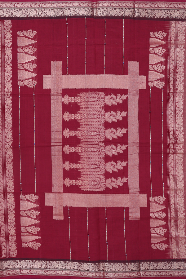 Coimbatore Cotton Saree In Oxford Brown With Leaf Buttis