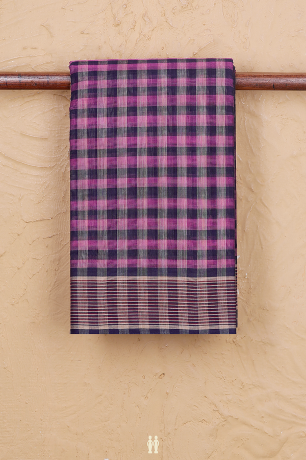 Kanchi Cotton Saree In Blue And Pink With Checks Design