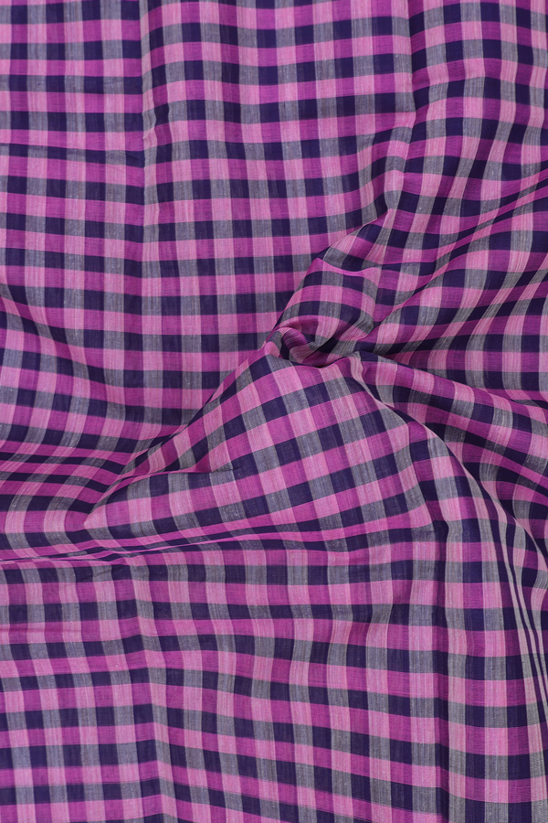Kanchi Cotton Saree In Blue And Pink With Checks Design