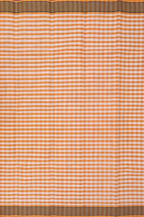 Kanchi Cotton Saree In Cream And Orange With Checks Design