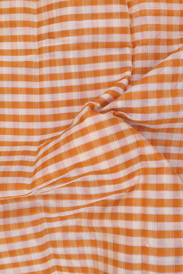 Kanchi Cotton Saree In Cream And Orange With Checks Design