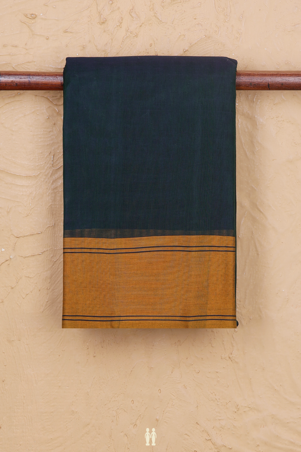 Kanchi Cotton Saree In Bottle Green With Contrast Border