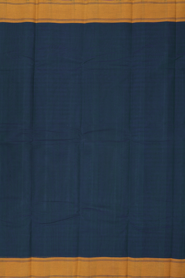 Kanchi Cotton Saree In Bottle Green With Contrast Border
