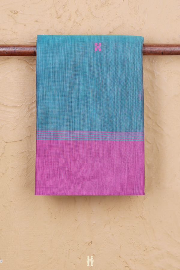Kanchi Cotton Saree In Turkish Blue With Threadwork Buttas