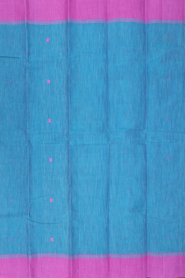 Kanchi Cotton Saree In Turkish Blue With Threadwork Buttas