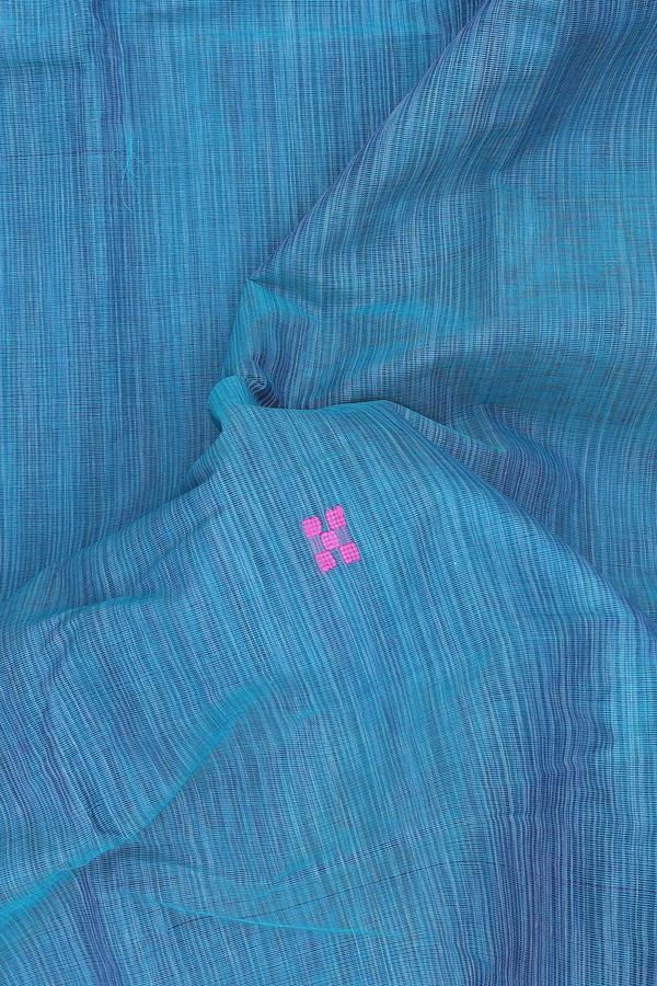 Kanchi Cotton Saree In Turkish Blue With Threadwork Buttas