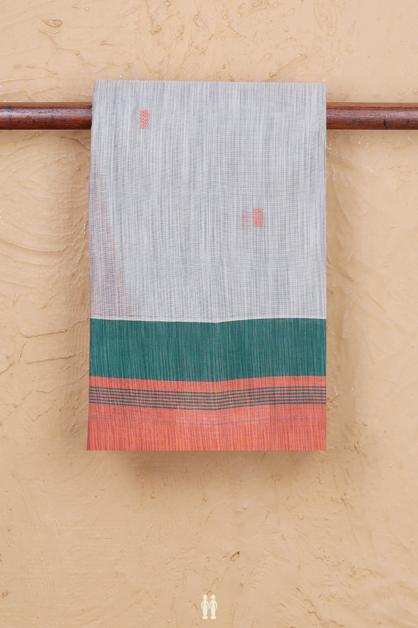 Kanchi Cotton Saree In Light Grey With Threadwork Buttas