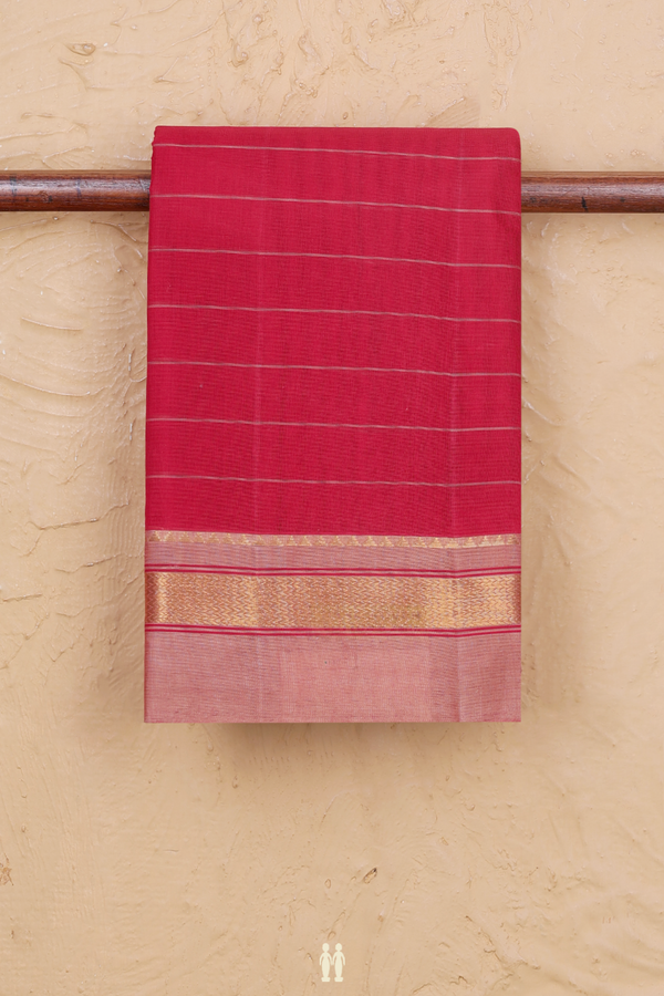 Kanchi Cotton Saree In Crimson Red With Stripes Design