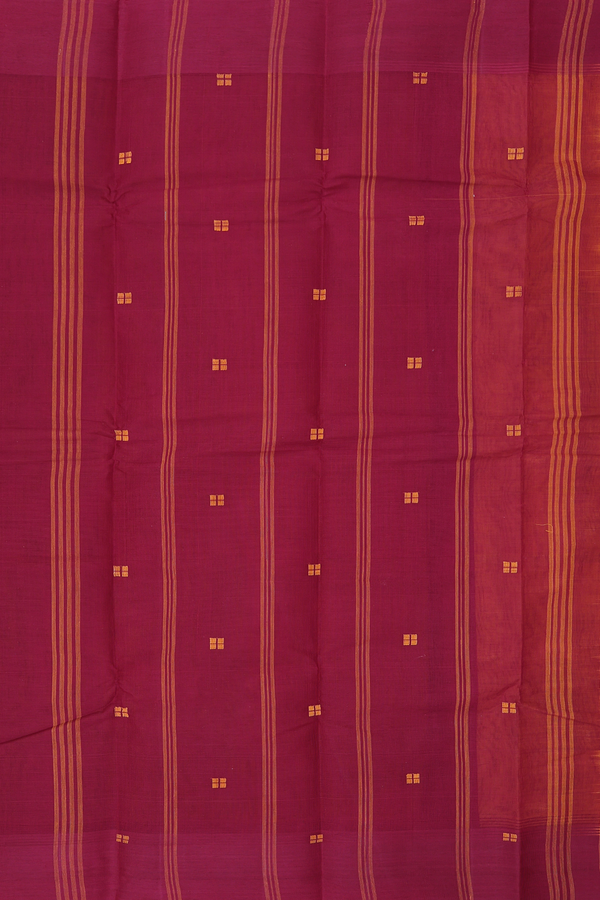 Kanchi Cotton Saree In Ochre Orange With Threadwork Buttas