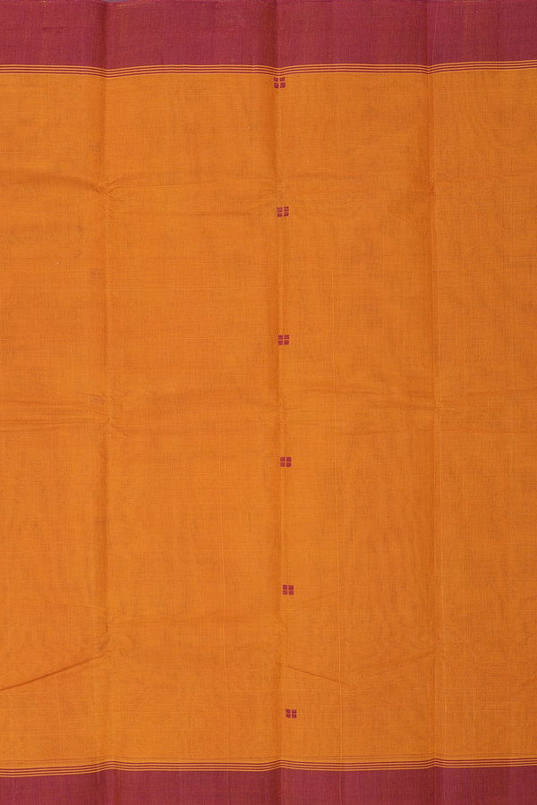 Kanchi Cotton Saree In Ochre Orange With Threadwork Buttas