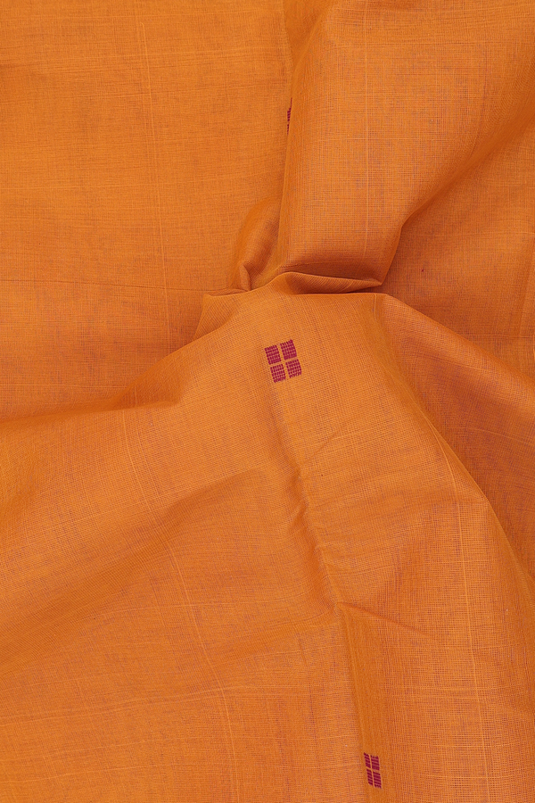 Kanchi Cotton Saree In Ochre Orange With Threadwork Buttas